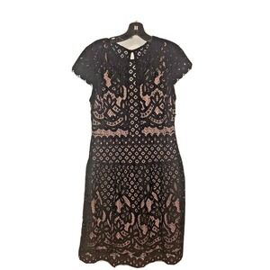 Worthington Womens Black Lace Lined Fit & Flare Knee Length Dress Size 8 NWT